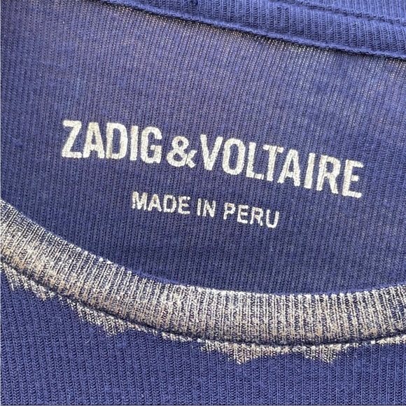NWOT Zadig & Voltaire Willy Foil T-Shirt Navy Long Sleeve Silver Foil Tee, XS - Picture 8 of 14
